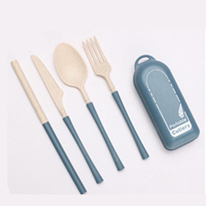 4Pack Reusable Travel Utensils Set With Case Portable Folding Cutlery Set for Picnic Camping Wheat Straw Spoon Fork Knife Straw