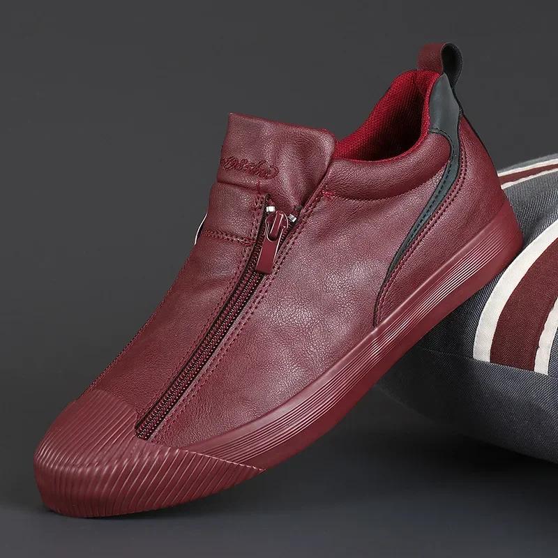 Autumn Men's Casual Shoes Soft Men's Vulcanized Shoes Warm Male Snow Boots with Fleece Slip-on Loafers for Men Botas Para Hombre