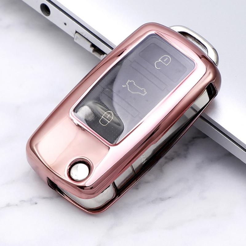 Soft TPU Car Key Case Cover Keychain for VW Volkswagen Polo Golf Passat B5 B6 B7 Beetle Caddy T5 Up Eos Tiguan for Skoda Octavia