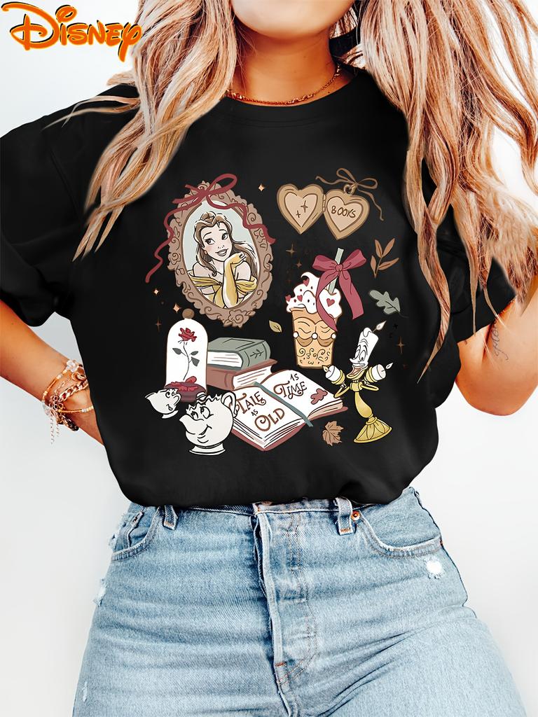 Beauty and The Beast Belle Print TShirt Womens New Fashionable Casual Cotton Short Sleeve Touring Resort Top