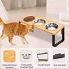 Tilt 15° Raised Cat Food Bowl 3 Stainless Steel Bowls, Drinking and Eating With Wooden Stand Anti-vomiting Suitable for Cats