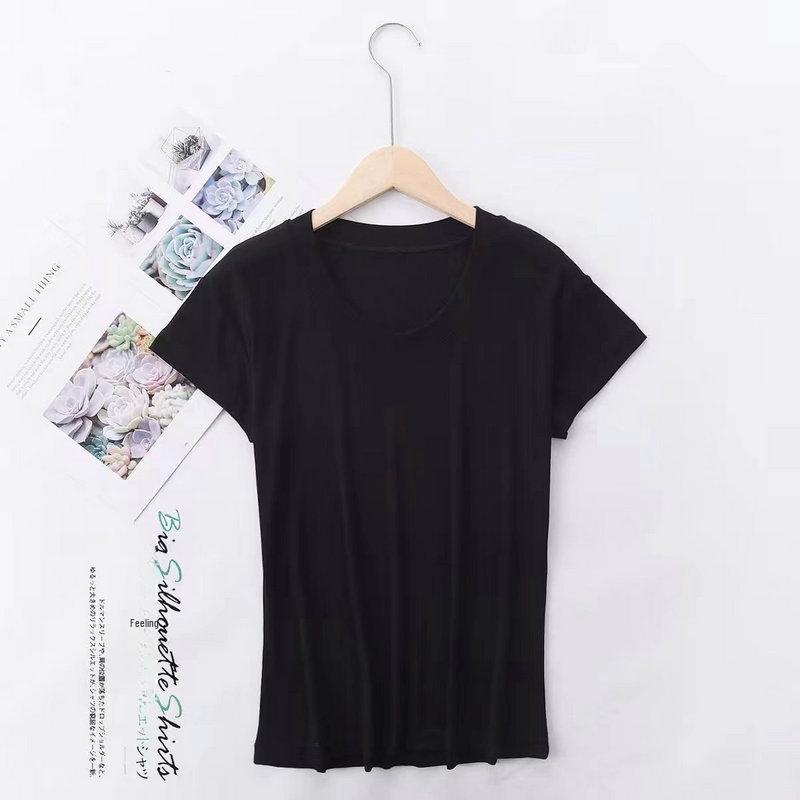 

Women s Ice Silk Asymmetric Hem Short-Sleeve T-Shirt - White, Trendy Summer Top. One Size чорний