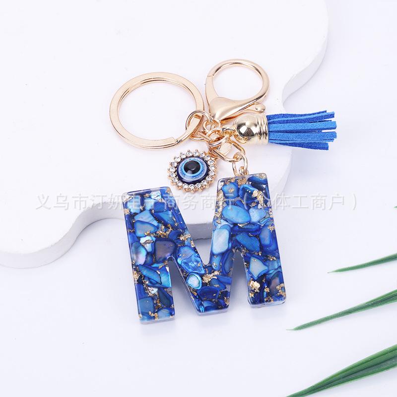 Cross-Border English Alphabet Resin Keychain with Gold Foil Demon Eye Pendant for Girls' Bags and Backpacks