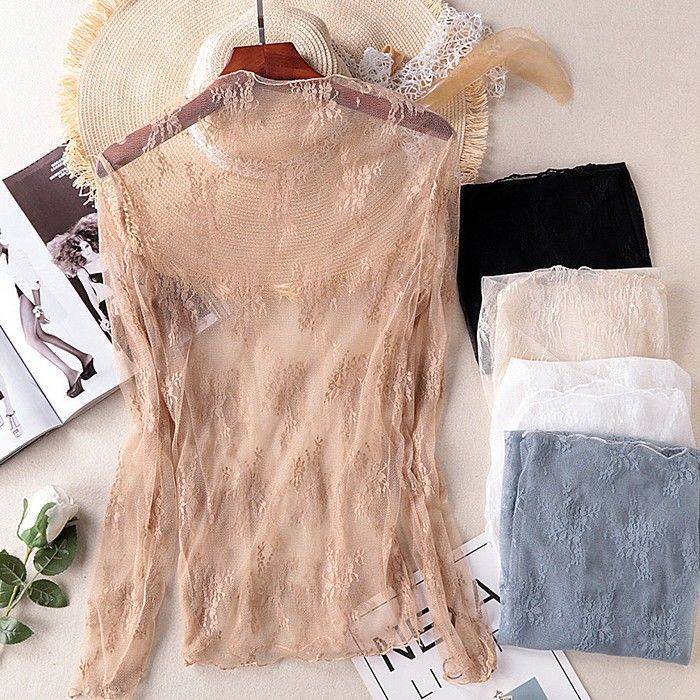 Autumn and Winter New Velvet Lace Shirt Women's Long-sleeved Turtleneck Slim-fitting and Thin Inner Bottoming Shirt Foreign-style Top