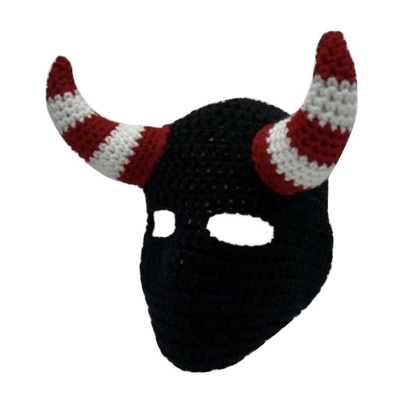 Funny Horn Balaclava Cap Knitted Beanie Hat Adult Unisex Outdoor Sport Headgear красный/чёрный