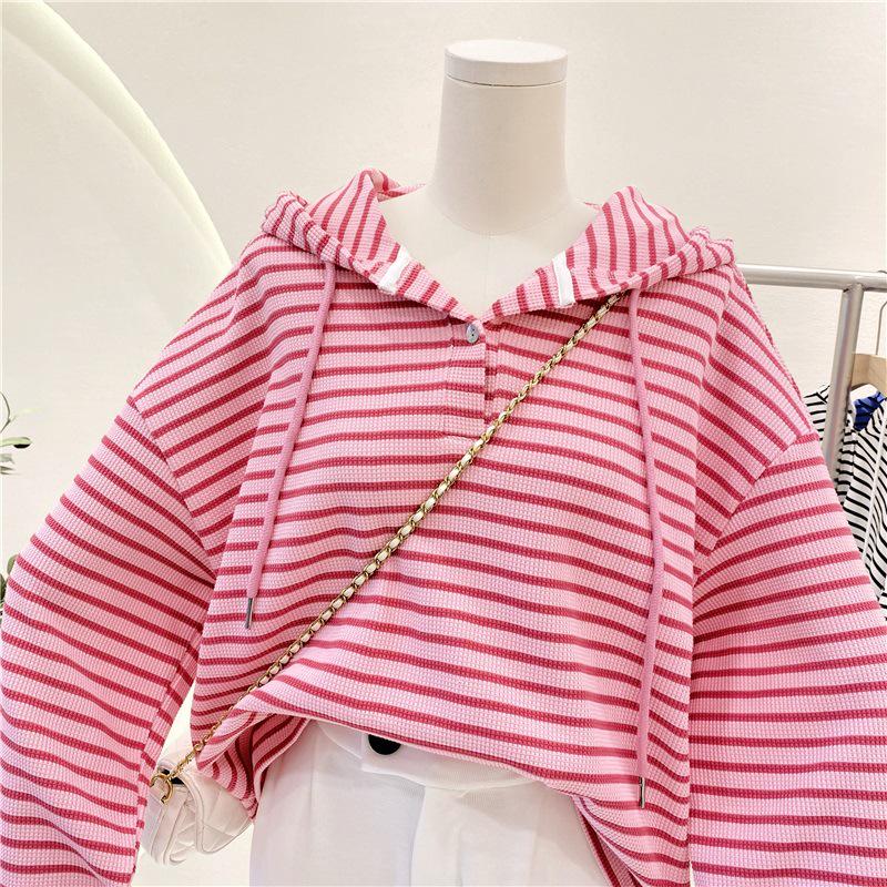 Women's Retro Striped Hooded Sweatshirt - Spring/Autumn 2021 Trend, College Style, Versatile & Loose Fit