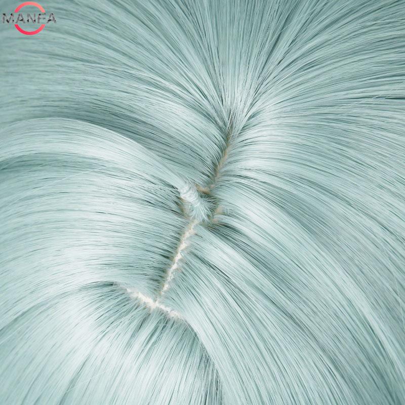 Genshin Impact Lohen Cosplay Wig Light Green and Blue Mix Short wig Heat Resistant Synthetic Anime Wigs + Wig Cap