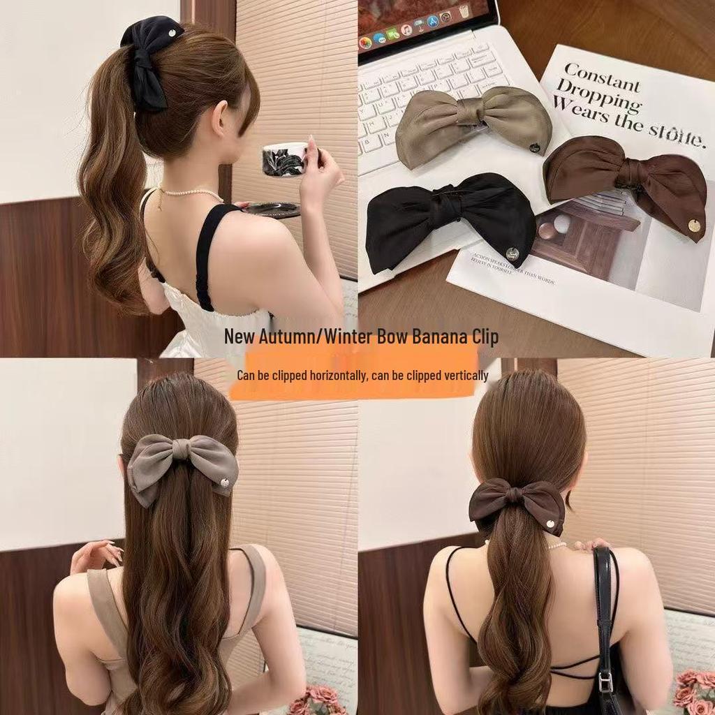 High-Volume Satin Bow Banana Clip for Women: Vertical Ponytail & Updo Headwear