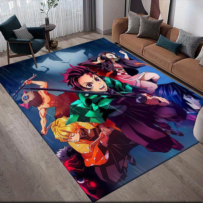 Demon Slayer2 Flannel Pattern Square Carpet,Area Rug,Carpet Rug for Living Room Bedroom Sofa Playroom Decor,Non-slip Floor Mat