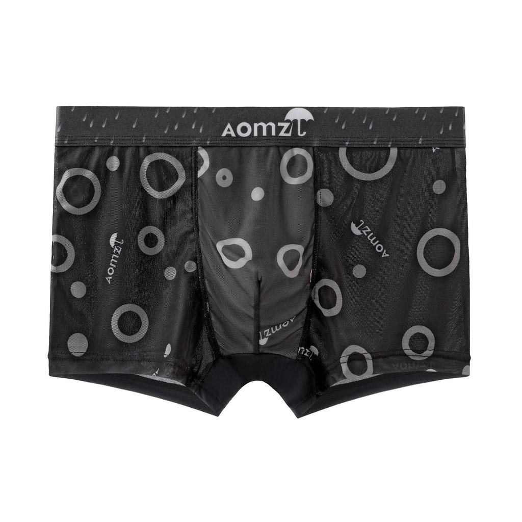 Men's Mesh Printed Boxer Briefs Tide Men's Summer Ice Cool Breathable Four Corner Short Underwear Head