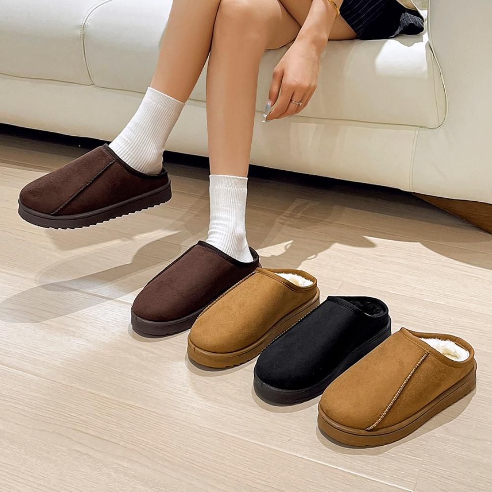 Fashion Comfortable round Toe Flat Bottom Cotton Boots Women's Slippers Winter Warm Fashionable Large Size Slip-On Booties