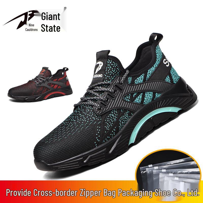 

Rotating Button No-Tie Men s Breathable Fly-Knit Safety Shoes