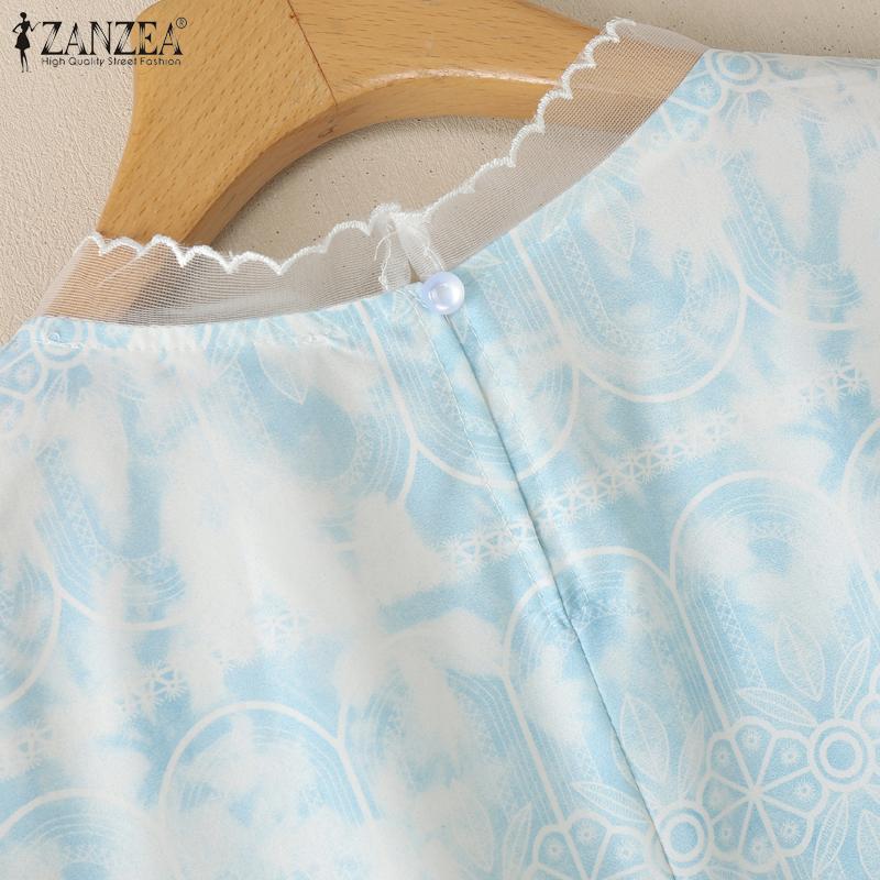 ZANZEA Women Summer Round Neck Casual Short Sleeve Blouse