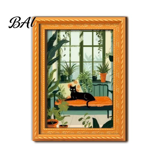 Decorative Frames for Office Whiteboards Cute Cat Magnetic Fridge Magnet, Vintage Wooden Picture Frame, Fun Photo Display Small Pictures Scene