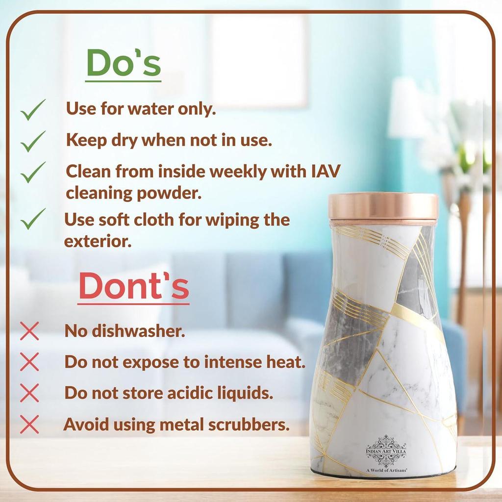 Gold Marble Print Copper Water Bedroom Bottle, Designer Copper Drinkware, Volume- 950 ML