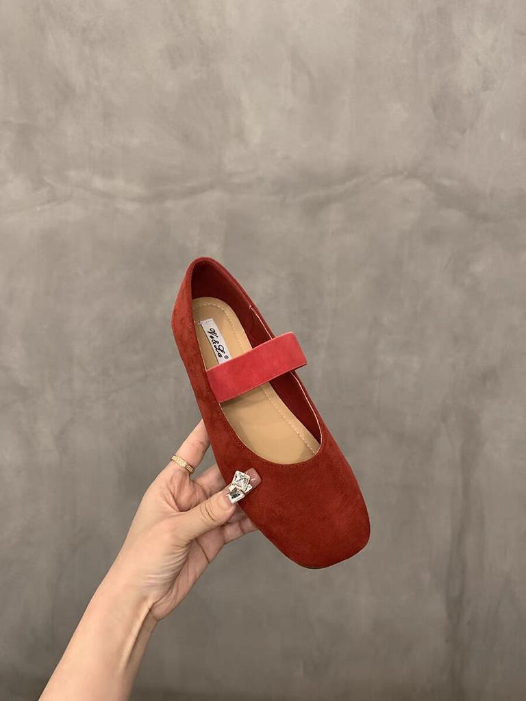 2025 Four Seasons New Fashion Versatile Flat Bottom Square Head Mary Jane Single Shoes Women's Shoes Soft Sole Versatile Doudou Shoes