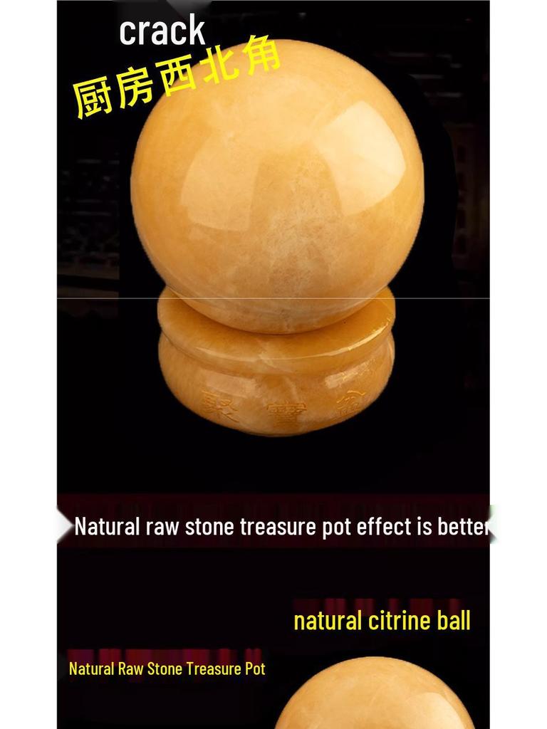 Polished Natural Yellow Topaz Crystal Ball for Feng Shui Wealth Enhancement and Kitchen Northwest Corner Decor