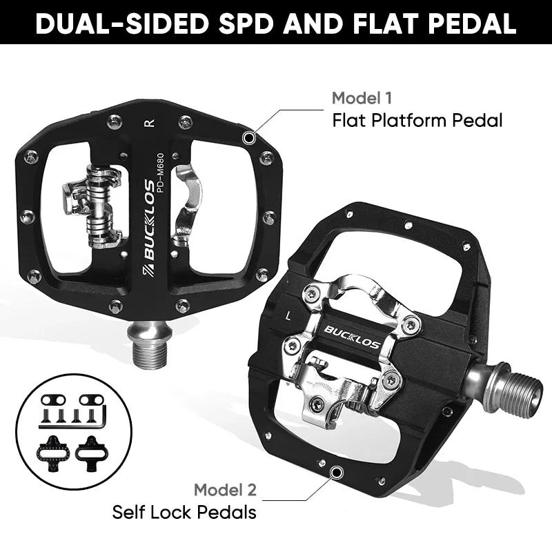BUCKLOS MTB Pedal for SPD System Bicycle Mixed Pedal Mountain Bike Self-locking Pedals Aluminum Alloy MTB Bike Clipless Pedals