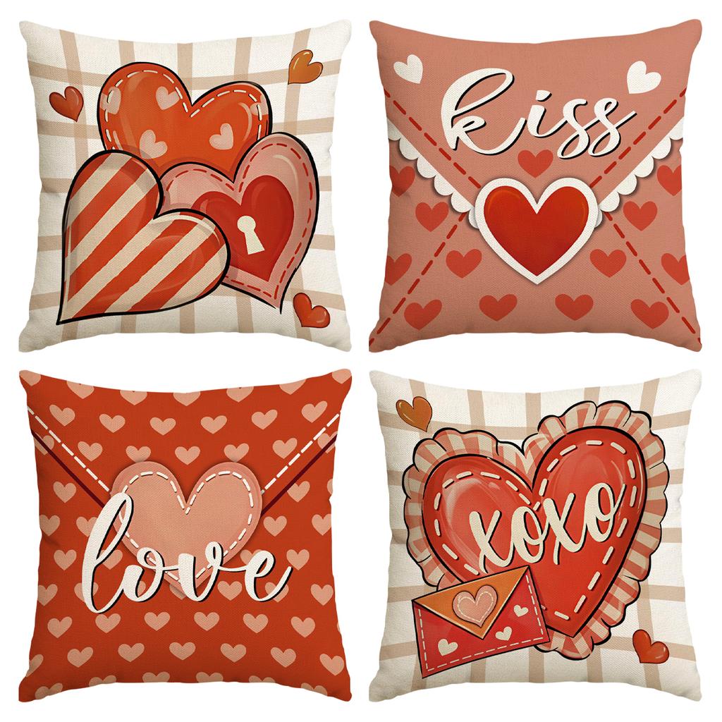 4Pcs Valentine'S Day Pillow Cover, Valentine'S Day Wedding Anniversary Sofa Butterfly Love Envelope Pillow Cover