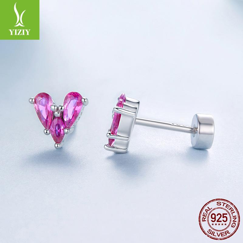 Exquisite Rose Red Love Stud Earrings Women'S Fashion Trend S925 Sterling Silver Stud Earrings