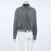 Womens Gray Wool Blend Coat Stand Collar Loose Fit Thick Winter Jacket Commute