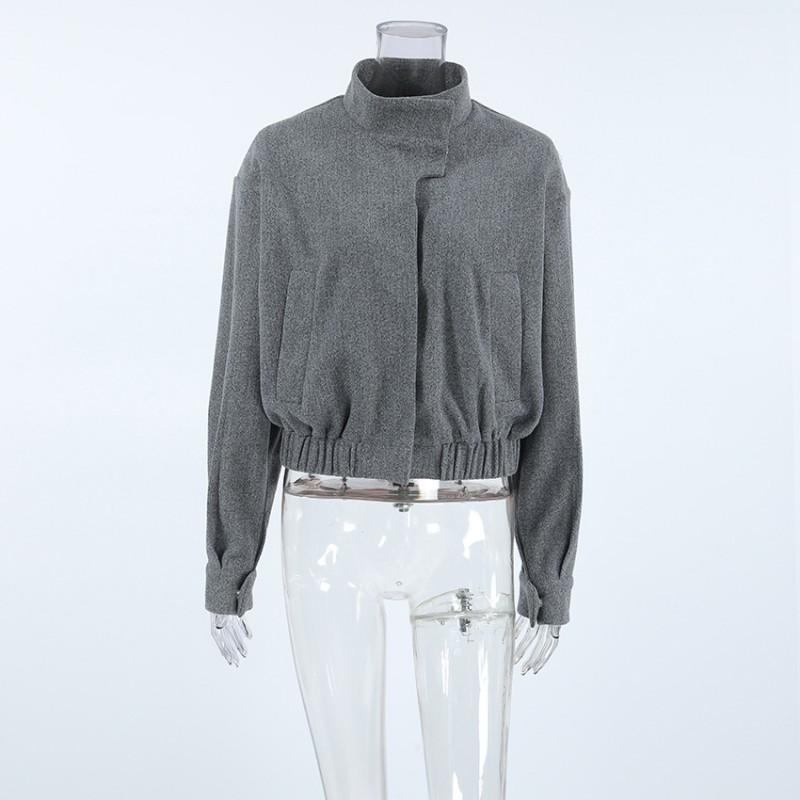 Womens Gray Wool Blend Coat Stand Collar Loose Fit Thick Winter Jacket Commute
