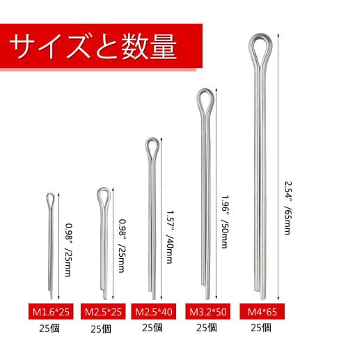 WMYCONGCONG 125-Piece Cotter Pin Set, 5 Sizes, M1.6-M4, 304 Stainless Steel, Clips, Cotter Pins for Machinery, Automotive, and Motorcycle Applications