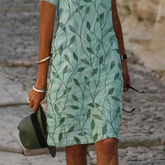 Women's Summer T Shirt Dress Casual Floral Print V Neck Short Sleeve Mini Dress Loose Beach Vacation Sundress