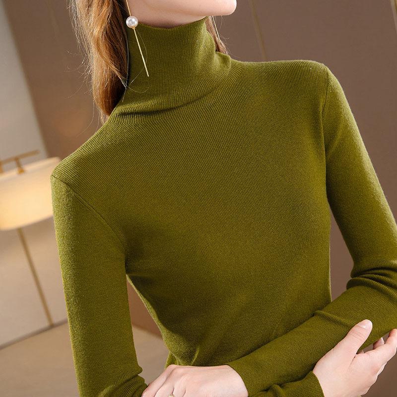 Turtleneck Knitted Bottoming Shirt Women's New Women's Clothing Solid Color Elastic Pullover Sweater Warm Inner Top