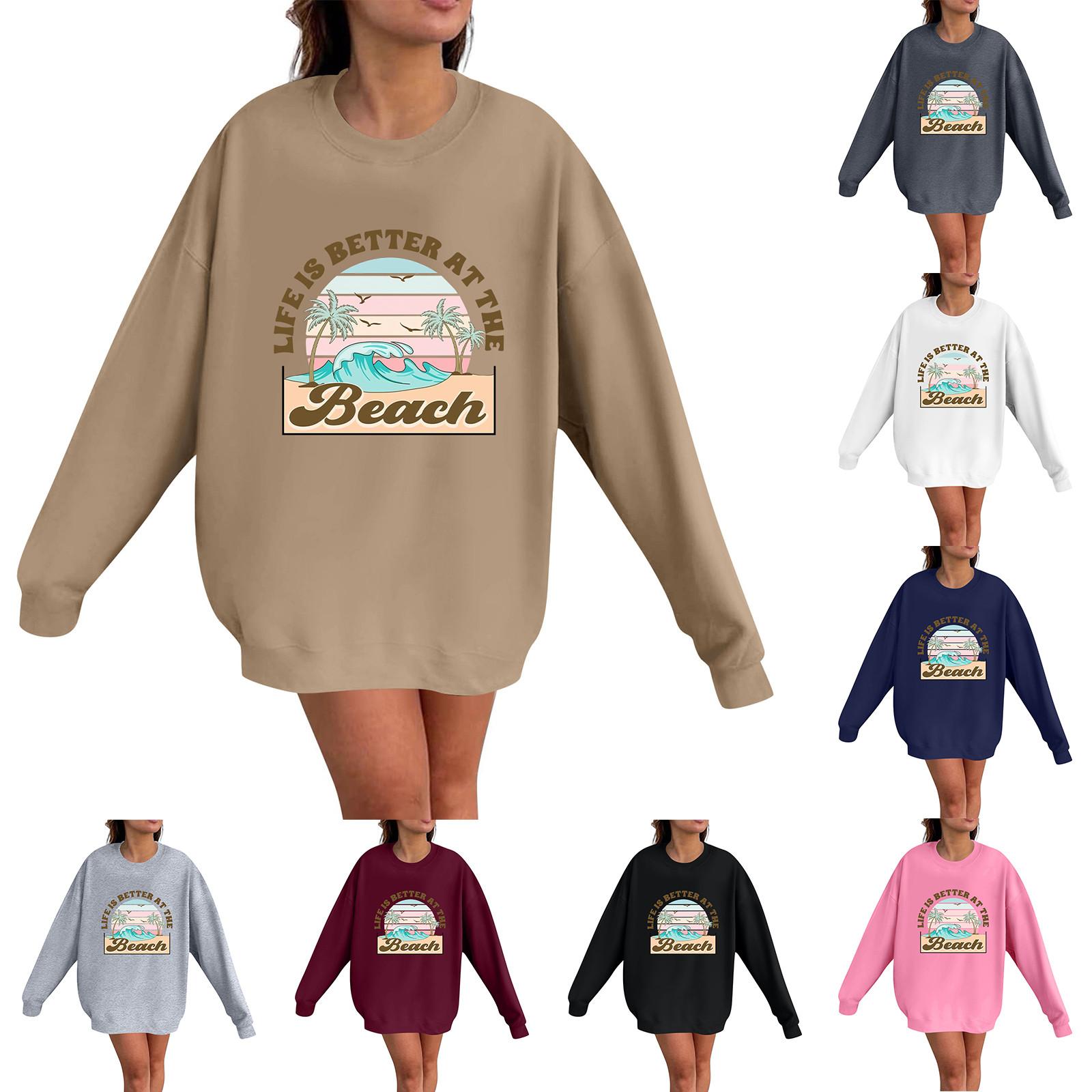 

Женская мода повседневная толстовка с длинным рукавом и круглым вырезом с принтом XXXL чёрный