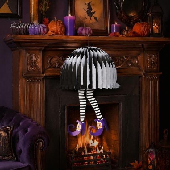 Halloween Festival Decor Honeycomb Witch Leg Ornament, Foldable Paper Indoor Party Props Hanging Decoration for Party, Holiday Home Outdoor