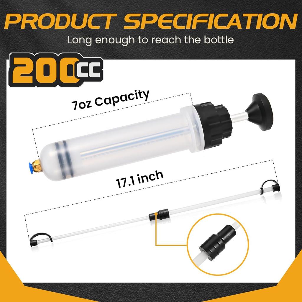 SOWKIPE 200CC Automotive Fluid Extractor Pump, Premium Manual Extraction & Fill Pump With 2 Hoses, Oil Syringe With Powerful Suction, Fluid Oil