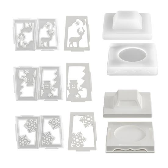 Christmas Candle Holder Mold Flexible Non-Stick Silicone Mold Christmas Lantern Casting Mold for Resin Plaster Elk Snowflake Snowman Candle Holder