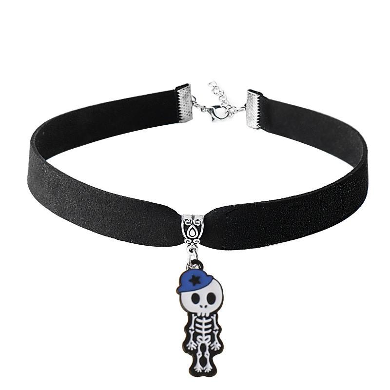 Punk Gothic Skull Cross Necklace With Bat Spider Alloy Pendant For Halloween