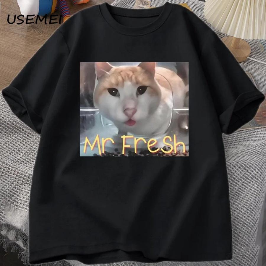 Mr Fresh Meme T Shirt Orange Cat Eating T-shirt Side Eye Funny Meme Cat Staring At Camera Food Orange Tshirt Printed Graphic Tee XXXXXL чёрный