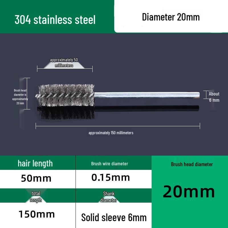 Industrial Rust Removal and Polishing Brush with Handle - Stainless Steel and Copper Wire for Inner Hole Sanding