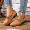 Large size thick heel single shoes women's autumn new comfortable temperament metal chain round head shallow mouth one pedal