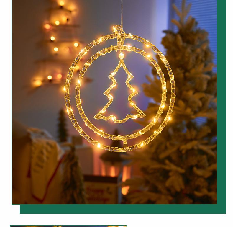 Christmas Decoration 3D Pentagram  Moon  Elk Snowflakes Hanging Lights for Christmas Windows Holidays