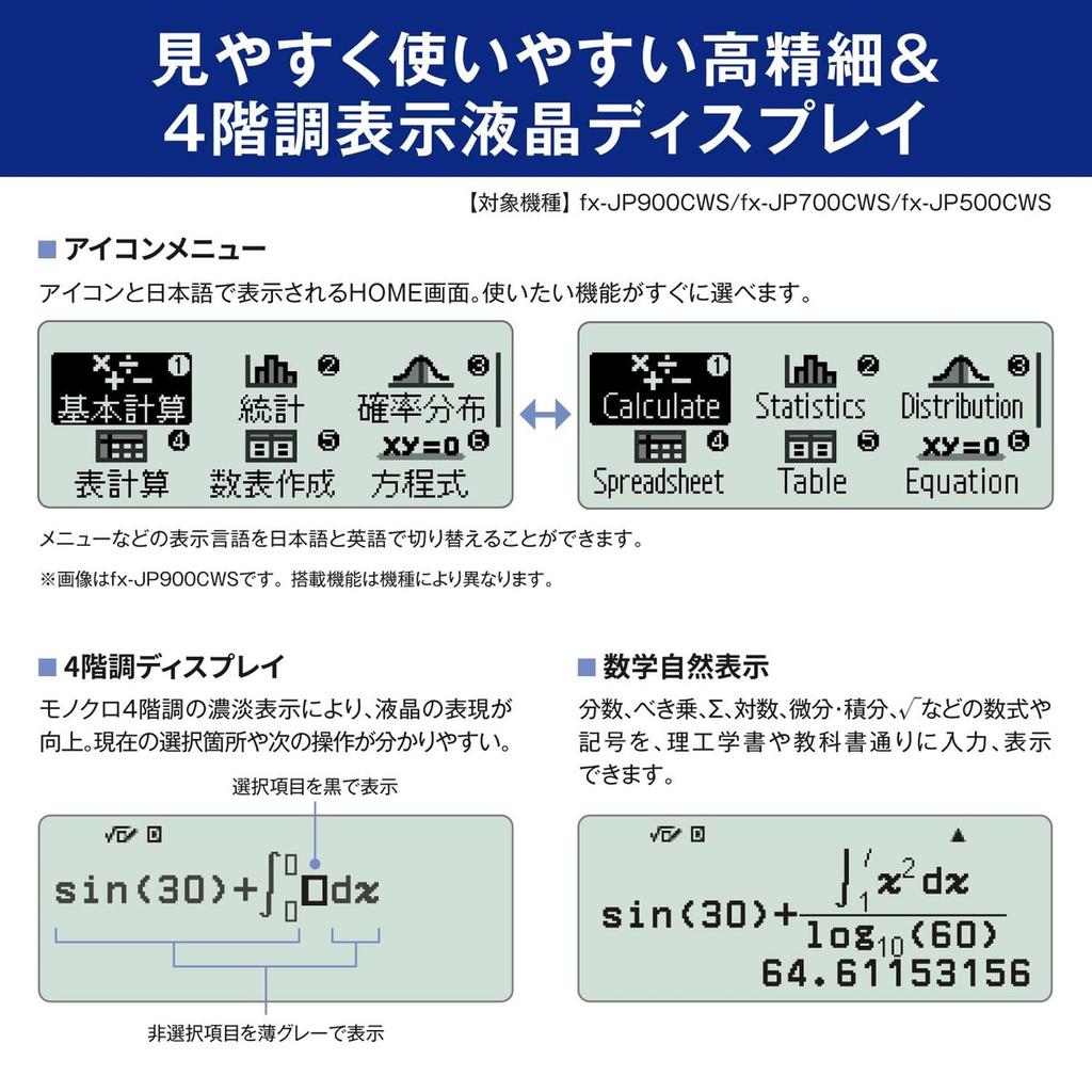 CASIO Scientific Calculator fx-JP500CWS-N ClassWiz with High-Resolution Japanese Display and Over 500 Functions