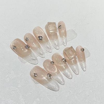 Fingertip Butterfly Wear Nail Handmade Fake Nail Patch French Nude Cat Eye Butterfly Manicure Finished Product