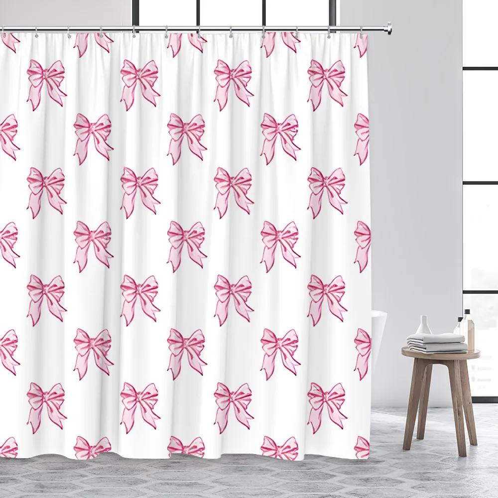 Watercolor Pink Bow Shower Curtain: Whimsical, Romantic Bathroom Decor For Sweet, Cozy Ambiance, And Lovely Charm