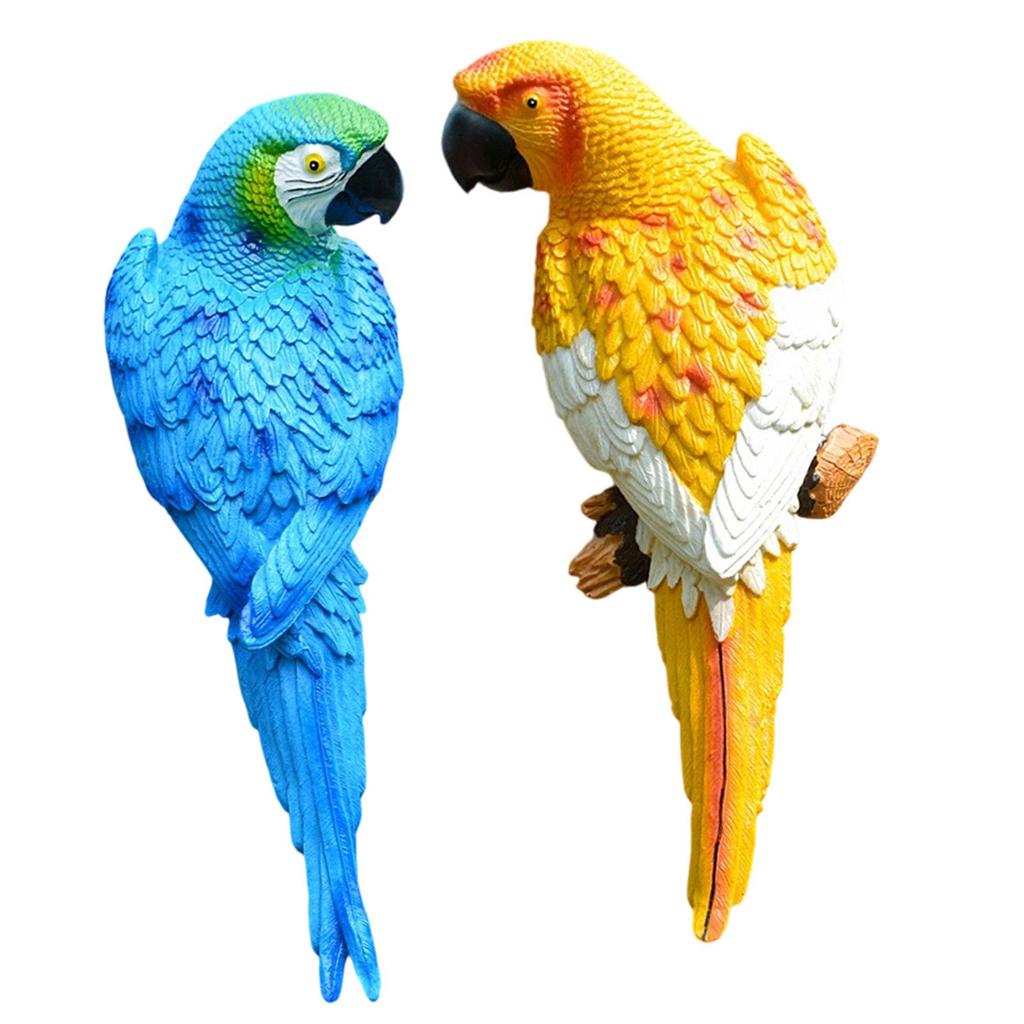 2 Pieces Parrot Figurines Wall Tree Decoration Weatherproof Animal Bird Sculptures for Patio Backyard Lawn Courtyard Balcony