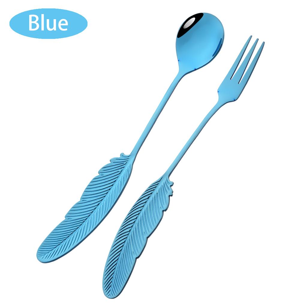 2Pcs Creative Fork Spoon Dinnerware Set 304 Stainless Steel Cutlery Cake Fruit Fork Coffee Ice Cream Stirring Spoon Kitchen Tool