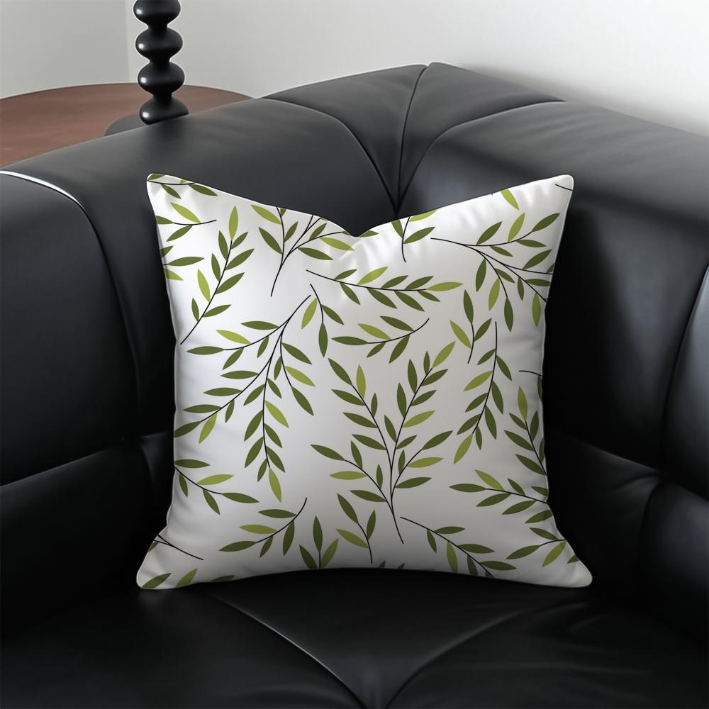 Modern Green Leaf Pillow Natural Style Cushion Cover Pillow Case Anti-Dustmite Invisible Zipper Silky Plush Cushion