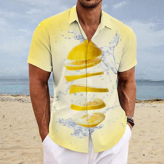 Men's Summer Hawaiian Shirt With Floral Lemon Pattern