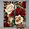 Set Of 2 Leopard Curtain Red White Rose Floral Women Lover Romantic Botanical Bedroom Living Room Dining Curtains Made Polyester Great Window
