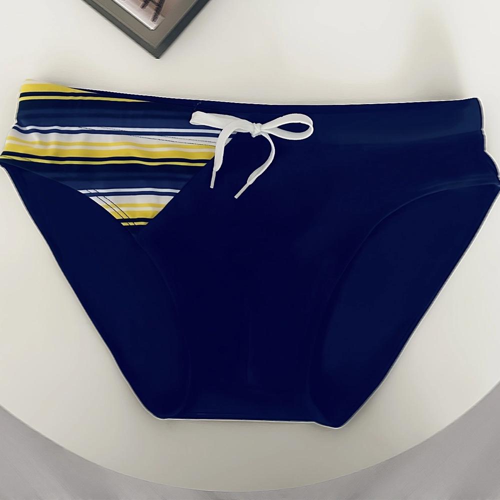 2024 Men's Striped Patchwork Drawstring Swim Briefs - Anti-Exposure & Anti-Embarrassment