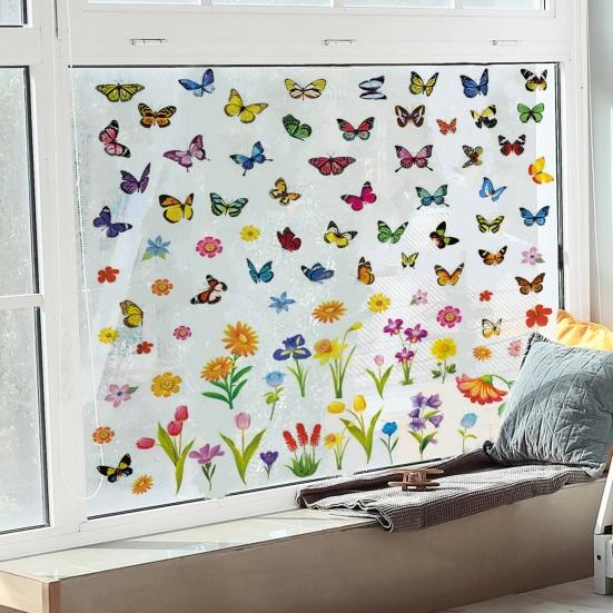 9 Sheets Spring Window Clings Flower Butterfly Window Stickers Floral Static PVC Decals for Easter Spring Home Office Classroom Decor
