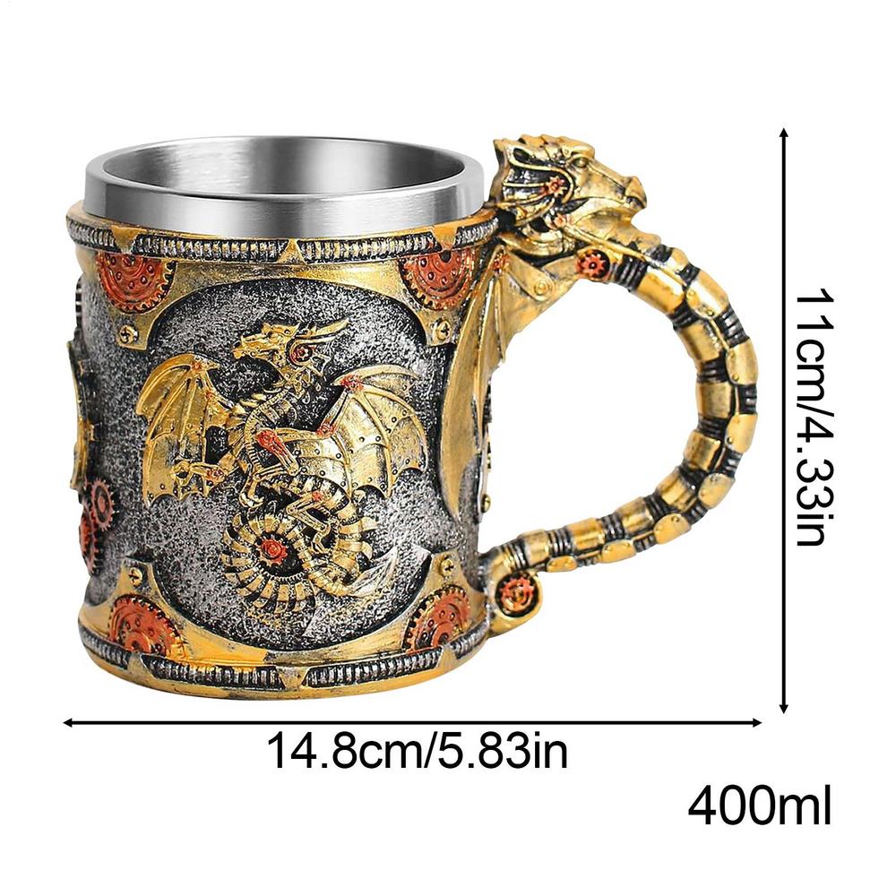 

Dragon Coffee Mug 400ml Stainless Steel Medieval Mug Desk Sculptures For Coffee Beer Whiskey Stand Family Friends Party Camping 400ml