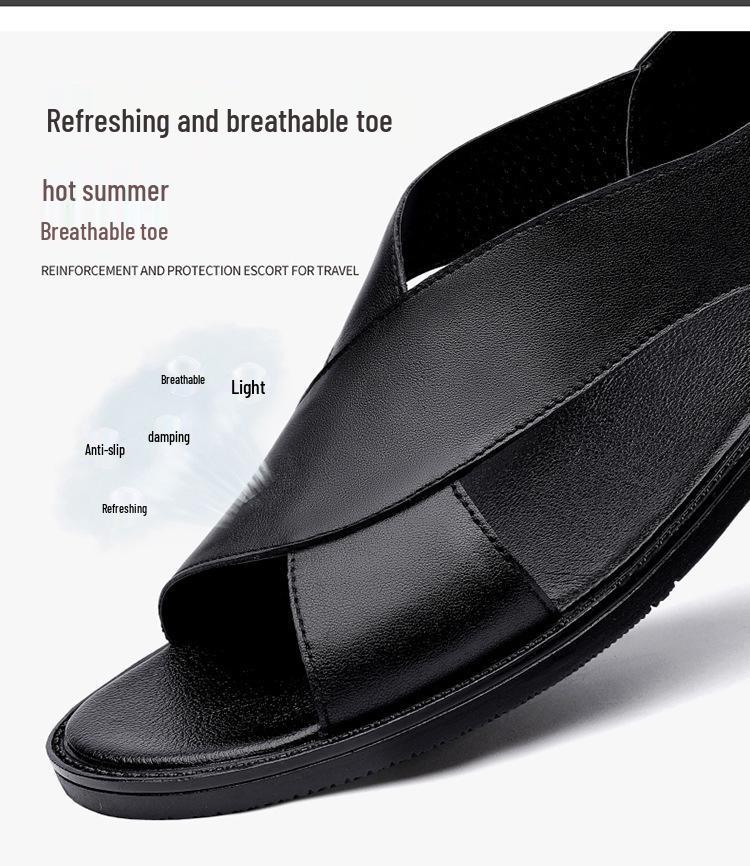 Men's Cowhide Leather Roman Sandals - New Casual Outdoor Summer Shoes with Soft Non-Slip Soles